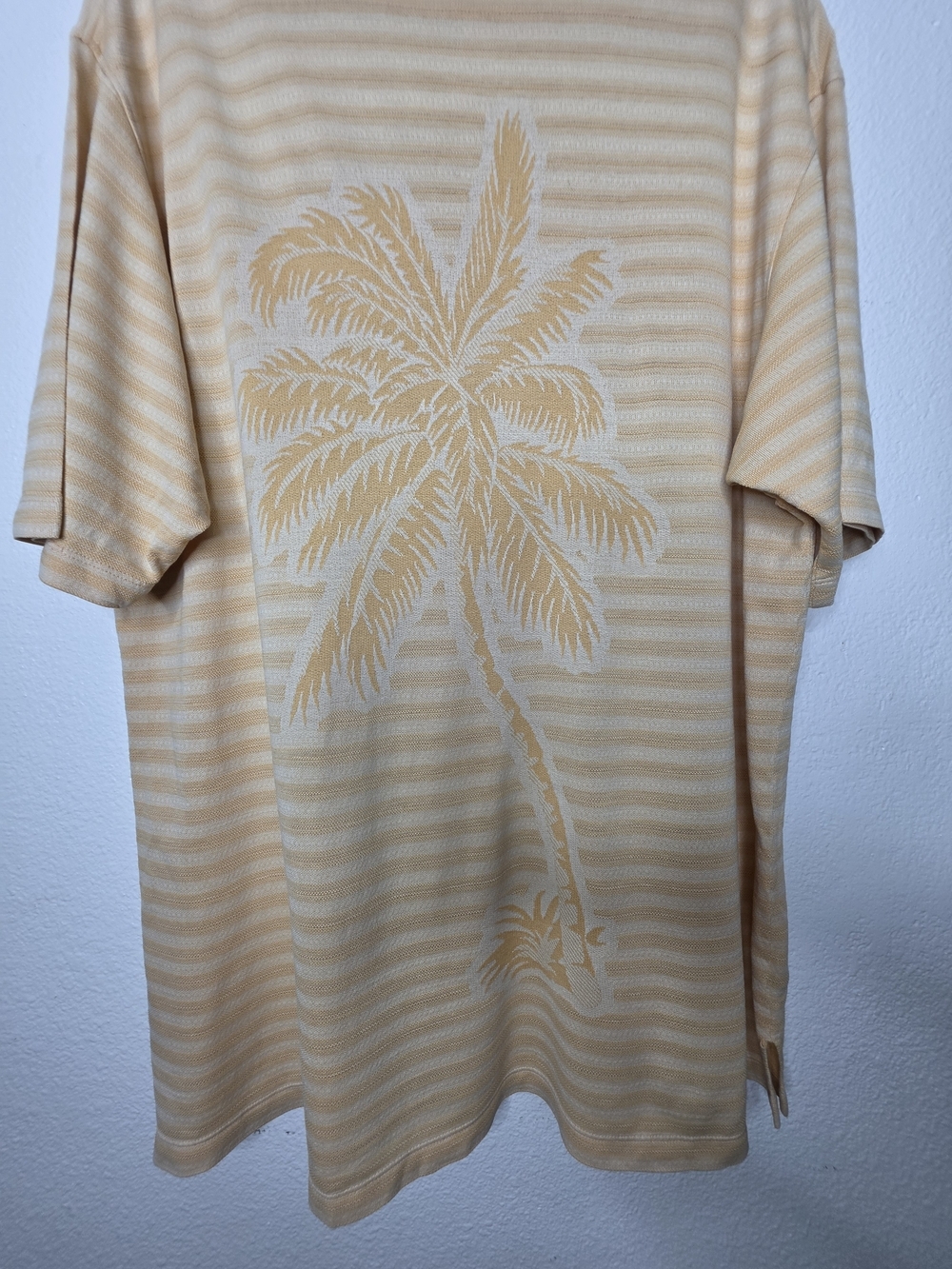 Tommy Bahama 18 Golf Mens L Yellow Beige Striped Short Sleeve Polo Palm Tree - Picture 13 of 15